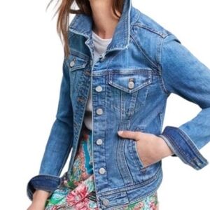 Pilcro And The Letterpress Anthropologie Denim Jacket Cropped Moto Trucker Jean